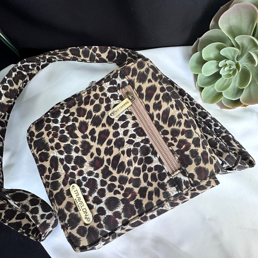 Travelon Leopard Print Crossbody Bag - Earth Tone Bag, Mocha Hue Crossbody - Picture 9 of 10
